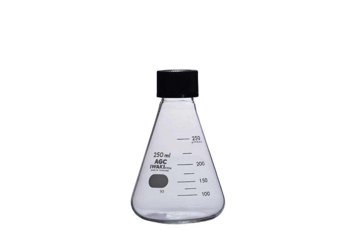 Labu Erlenmeyer 250ml Tutup Ulir Plastik Labu Erlenmeyer 250ml Tutup Ulir Plastik